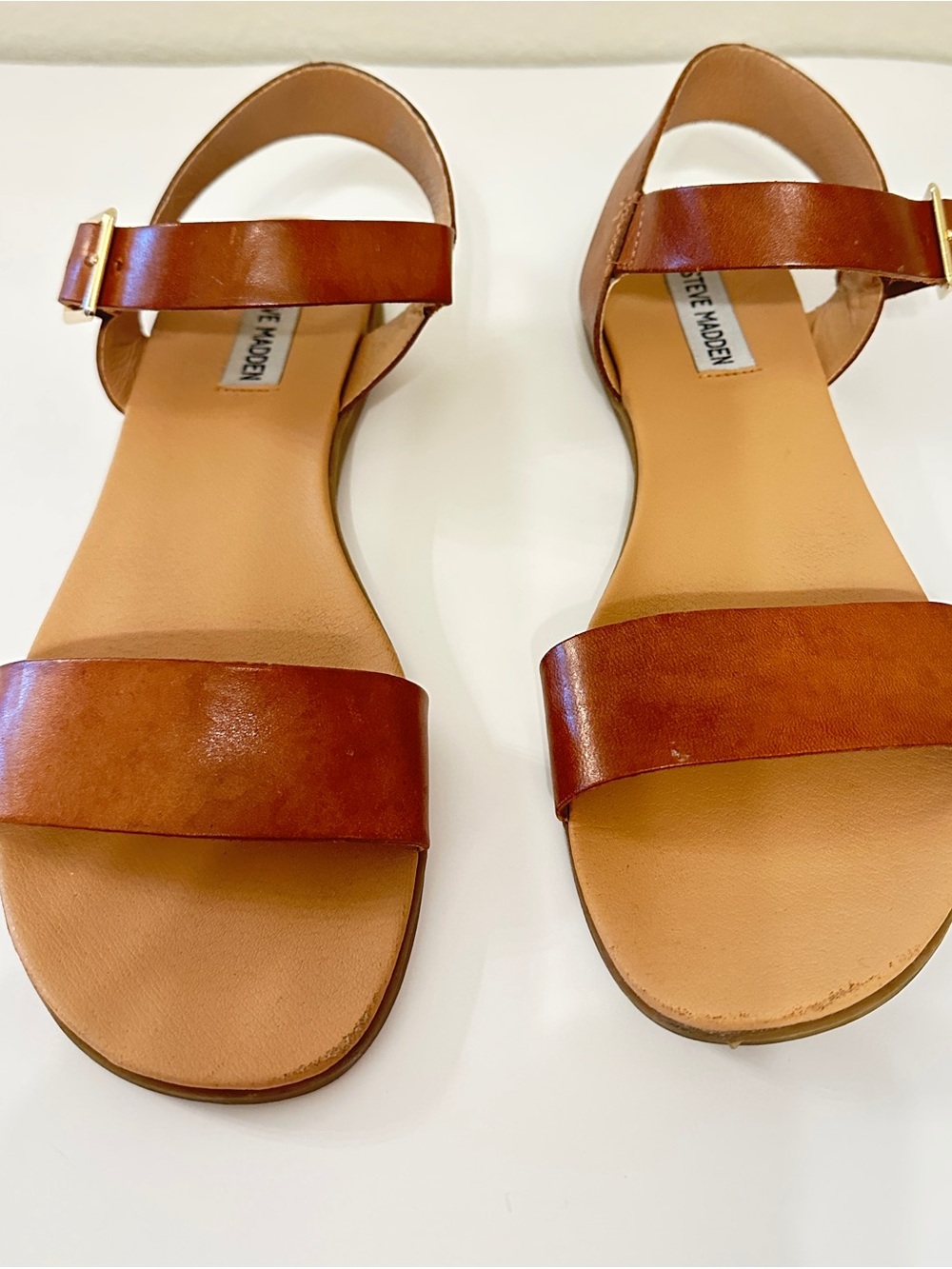 Steve Madden Brown Tan Leather Double-Strap Ankle Sandals